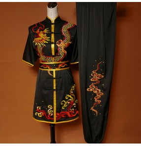 Chinese Dragon kung fu uniforms tai chi clothing for adult kids boys Martial arts competiiton Children Performance clothes Embroidered dragon fist short sleevese suit